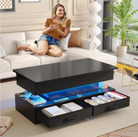 Table basse élévatrice avec rangement pour le salon Petite table basse avec tiroirs en tissu et lumière LED pour la réception des repas