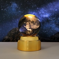 Globe de cristal 3D gravé Voie Lactée et ciel étoilé, veilleuse rotative avec base lumineuse, décoration moderne transfrontalière