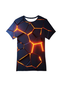 European American Solid <strong>3D</strong> Digital <strong>Printing</strong> Breathable Men's Short Sleeve Rib <strong>T</strong>-<strong>Shirt</strong> Summer Loose Fit Casual Jersey - Product Image 4