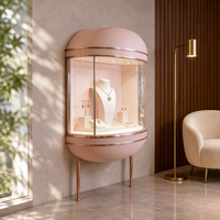Vitrine murale incurvée pour bijoux, dôme en acrylique, éclairage LED, cadre or rose, pour magasin de bijoux, vente en gros
