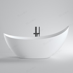 Vasca da Bagno in Resina Effetto <span class=keywords><strong>Pietra</strong></span> Serie Designer con Schienale Alto, Bianco Opaco, in Solid Surface, Freestanding, per Adulti, per Immersione Profonda - Product Image 1