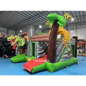 Château gonflable dinosaure avec toboggan, thème Jurassic, pour enfants, vente en gros, châteaux gonflables pour location commerciale - Product Image 3