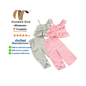 Offerta Estiva: Set di Abbigliamento per <span class=keywords><strong>Ragazze</strong></span> 2 Pezzi, Top Corto e Pantaloni Larghi con Motivo a Righe, Moda Elegante per Bambine - Product Image 5