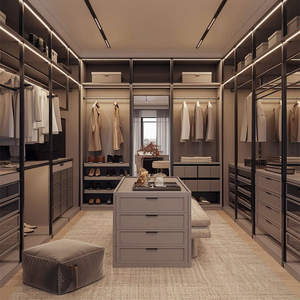 Armoire de style luxueux avec porte <span class=keywords><strong>en</strong></span> verre, dressing moderne, placard de rangement pour vêtements, armoire <span class=keywords><strong>en</strong></span> <span class=keywords><strong>bois</strong></span> avec îlot - Product Image 2