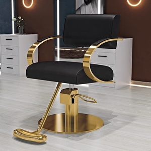 Chaise de barbier hydraulique noire, chaise de coiffure de salon, base ronde en acier inoxydable, siège de coiffure avec repose-pieds - Product Image 3