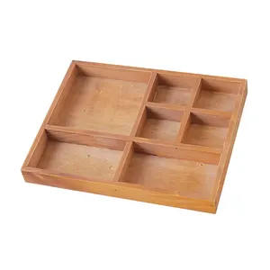 Holz Home Storage Tray mit geteilten 7 Fächern Regal zum Organisieren von Karten, Brillen