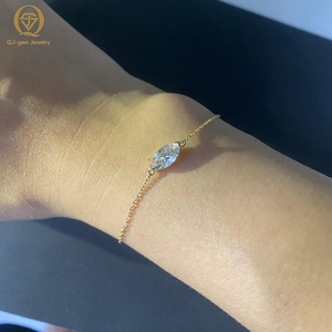 Joyería de diamantes certificados por IGI, brazalete de oro de 10k con un solo diamante de corte marquesa, ideal para mujeres y niñas, regalo para uso diario. - Product Image 1