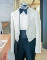 Derniers Costumes Homme Longs Croisés Sur Mesure en Laine 100% Style Italien Ivoire, Blazer de Mariage et Smokings Gris Pierre Faits Sur Mesure