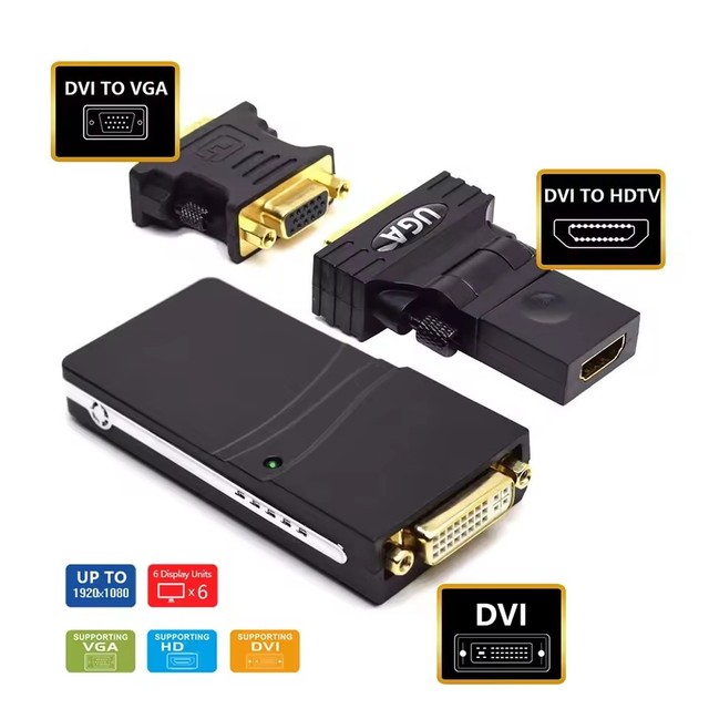 USB 2.0 To DVI/VGA/HD Port Multi-Display Converter External Graphic Card 1080P Video Adapter for Windows PC Monitor Projector