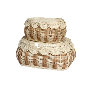 Cestas de Almacenamiento Rectangulares Modernas Tejidas a Mano, Ecológicas, con Borde Ondulado, de Papel, Cuerda, Paja, Bambú, Ratán, para Frutas, Picnic, Escritorio - Product Image 1