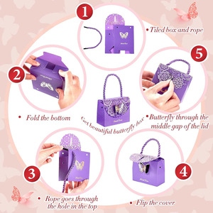 B409 Mariposas Monedero Fiesta Favor Cajas Goodie Bolsas Candy Treat Boda Cumpleaños Despedida de soltera Suministros de regalo Bolsa púrpura en caja - Product Image 6