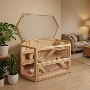 Gabbia per Criceti <span class=keywords><strong>in</strong></span> Legno Extra Large con Vassoio Scorrevole, Tetto Apribile, Rampa Larga, Ruota da Corsa, Habitat Naturale per Ratti, Topi e Piccoli Animali Domestici - Product Image 2
