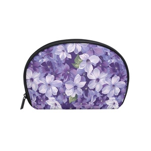Pochette de voyage portable en forme de coquille, personnalisable, motif fleur violette, avec fermeture éclair, pour monnaie, trousse de toilette, petite trousse de maquillage pour femme - Product Image 1