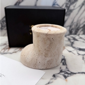 Porte-bougie en marbre naturel de luxe, forme irrégulière unique, pot à bougie pour la décoration de la maison, conteneur pour bougie d'aromathérapie - Product Image 5