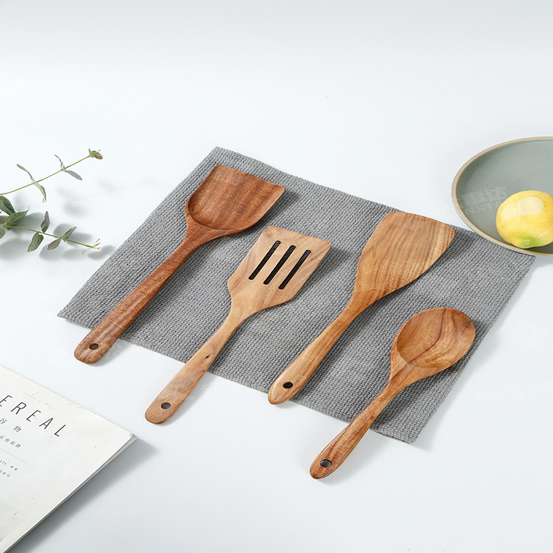 Nonstick Acacia Wood Kitchen Cooking Spoons Spatula Non Toxic Spatulas Turner Slotted Serving Spatula Salad Mixing Spoon Fork · image 2