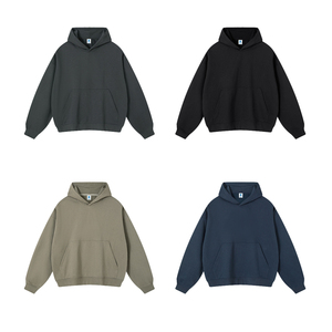 Sweat à capuche unisexe en molleton épais coupe oversize et carrée, style streetwear, couleur unie, coupe courte, pour homme - Product Image 5