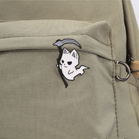 Épinglette en émail tête de chat fantôme, badge décoratif en métal pour sac à dos, veste, sac, accessoire de mode gothique, ornement
