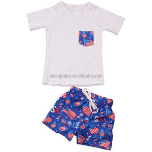 Venta al por mayor nuevo verano Día DE LA Independencia impreso manga corta <span class=keywords><strong>Camiseta</strong></span> Tops conjuntos de ropa casual para bebés niños 4 de Julio Loungewear - Product Image 5