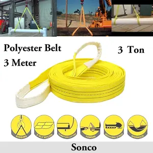 Lifting Sling Pull Load Belt 3Tons Sturdy Durable Polyester Strap Double Loop Eye Industrial 5/6/8/10m