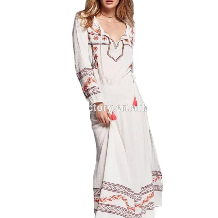 Embroidery Clothes Women Latest Embroidery Women Dress Summer Bohemian Style Maxi Clothes ST0131 Casual Dresses Spring Floral Loose Knitted Flower Adults