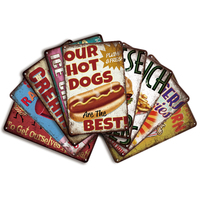 Carteles de hojalata de comida rápida al por mayor, carteles de Metal de hamburguesa de palomitas de maíz Retro Vintage impresos, carteles de Metal de helado para publicidad
