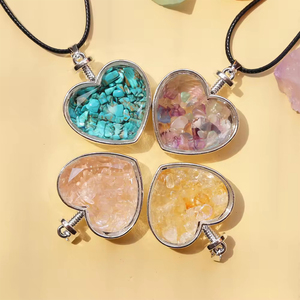 Đá tự nhiên đánh bóng pha lê mặt dây chuyền vòng cổ Electroplated Bạc tinh thể trong hình trái tim Healing pha lê thủ công mỹ nghệ - Product Image 1