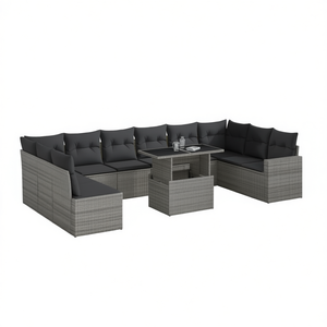 Conjunto de Sofá Modular de Jardín en Ratán Gris con Reposabrazos Ajustables, Muebles de Exterior de Diseño Contemporáneo para 6 Personas - Product Image 1