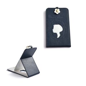 Unique Design PU Leather Figure Pattern Black Color Hollow Out <b>Compact</b> <b>Mirror</b> - Product Image 1