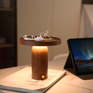 Lampe de table en bois rechargeable par USB, LED à intensité variable, lampe de bureau avec plateau de rangement, décoration moderne <span class=keywords><strong>pour</strong></span> la maison intelligente, lumières LED - Product Image 5