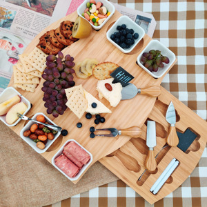 Tabla de cortar queso de bambú grande, juego de cuchillos, plato de charcutería de madera para uso en la cocina, picar vino, queso, <span class=keywords><strong>carne</strong></span> - Product Image 5