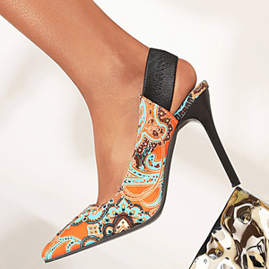 Sandales grande taille 48 pour femme, à talons hauts et fins, avec bride arrière, imprimé floral, escarpins slingback, coupe large, chaussures multicolores - Product Image 6