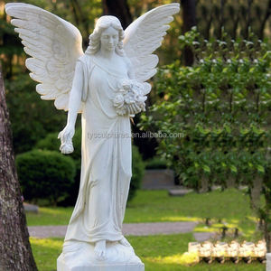 Statue d'ange en marbre, sculpture d'ange en pierre, avec croix, vintage, populaire - Product Image 4