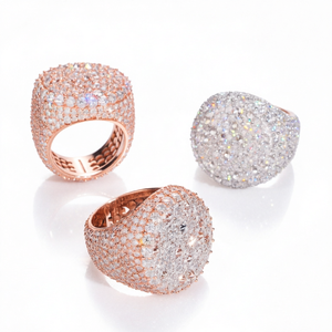 Bague pour homme en argent sterling 925 plaqué or, sertie pavé de moissanite taille brillant rond, style hip-hop, bijoux de mariage et de fête - Product Image 1