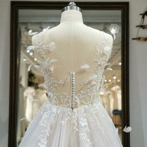 Abiti da <span class=keywords><strong>sposa</strong></span> con scollo a-line da barca con applicazioni <span class=keywords><strong>piume</strong></span> elegante corpetto sfoderato abito <span class=keywords><strong>sposa</strong></span> senza maniche Rl063 - Product Image 4