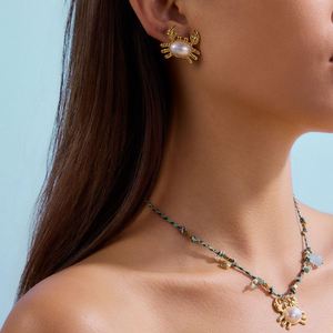 Ocean Stainless Steel 18K Gold Plated <strong>Crab</strong> Stud Earring Delicate Fashion Pearl Waterproof Beach <strong>Jewelry</strong> for Women - Product Image 2