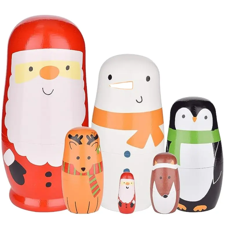 Großhandel kreative Weihnachts mann 6 Schichten Mat roschka Spielzeug handgemachte Holz russische benutzer definierte Nesting Dolls Souvenir