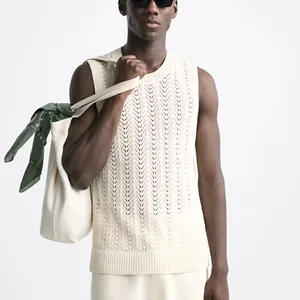 Custom design logo cotton oversized plus size wholesale sports summer cropped mesh knitted top men crochet tank top vest