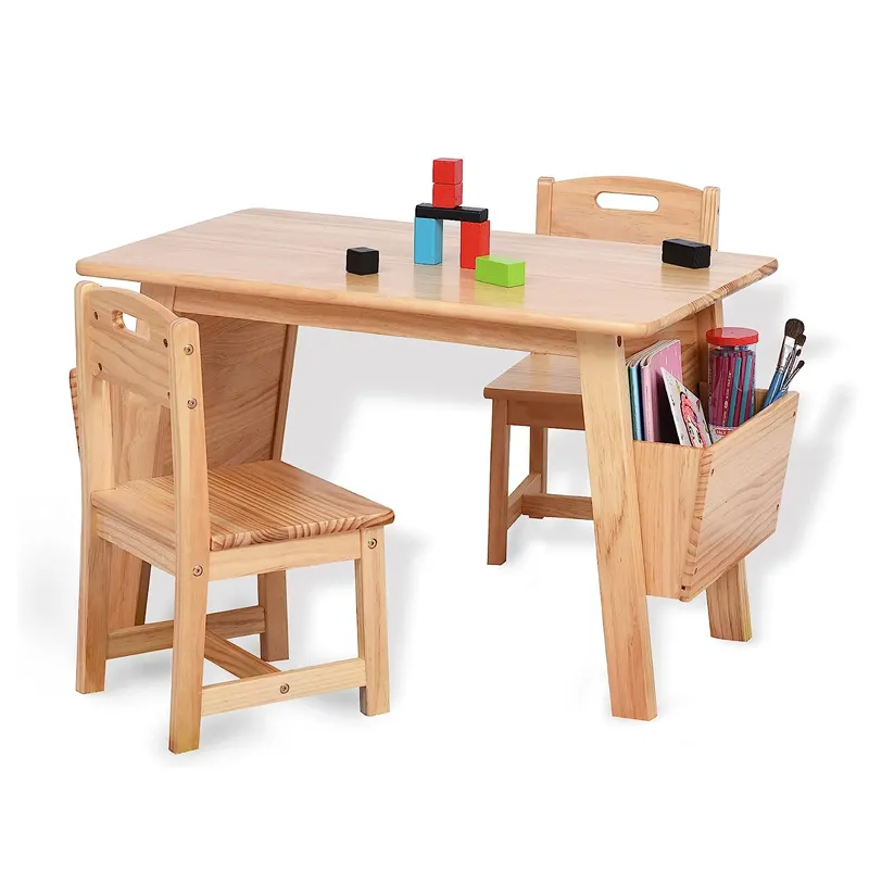 Mesa De Madeira Maciça Infantil e 2 Cadeira Set com Mesa De Armazenamento e Cadeira Set for Children Toddler Activity Table