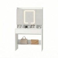 Coiffeuse blanche avec miroir à luminosité réglable, étagères ajustables et 2 tiroirs