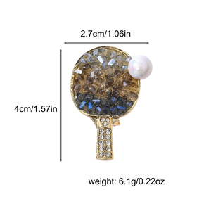 Bros Raket Tenis Meja Kristal Mewah, Aksesori Pin Kerah Pernikahan Gaya Cina yang Trendi dan Personal, Kemewahan Ringan - Product Image 5