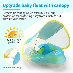 Inflatable Swim Swimbobo Factory OEM New Upgrade Inflatable Swimming Baby Float With Canopy Kids Swimming Waist Trainer Swim Ring Baby Float