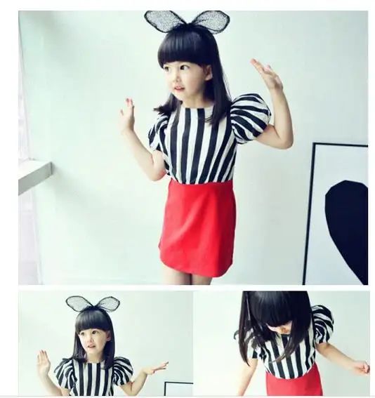 Latest 2016 Fashion Design Short Sleeve Stripe Pattern Children Dress