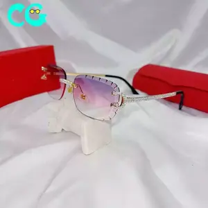 Очки солнцезащитные женские прямоугольные без оправы, маленькие Модные Винтажные солнечные очки со стразами, без оправы, 2023