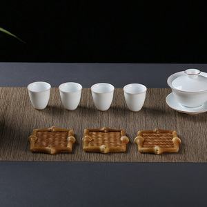Handmade Bamboo Woven Teacup Coasters Square Heat Resistant <b>Tea</b> Room Kung Fu <b>Tea</b> <b>Set</b> Accessories - Product Image 2