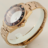 Boîtier de montre élégant GMT 40MM en acier inoxydable doré, rotatif unidirectionnel, pour mouvements NH35/34/36/38 Miyota8205 8215, 20 ATM