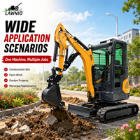 Mini-excavatrice durable LAWNIO 25U avec moteur Kubota D1105, chenilles en acier, commande par joystick, travaux de construction rurale