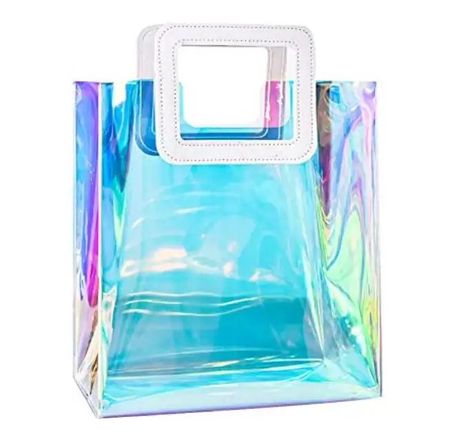 Hot Sell Holographic Transparent Handbags Beach bag Laser Vinyl Clear PVC Tote Shopping Bag