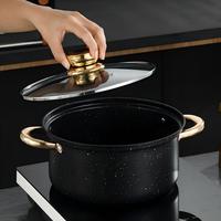 Set Peralatan Masak Anti Lengket 4 Buah Lapisan Marmer dengan Gagang Emas & Tutup Kaca untuk Restoran & Rumah Tangga