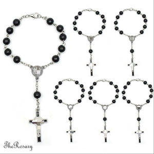 Bracelet chapelet en perles de verre blanc pur avec croix, pendentif de voiture et chaîne décorative - Product Image 3