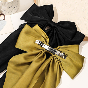 Jepit rambut pita anak perempuan warna polos kain jepit rambut besar pita aksesori rambut pita elegan sederhana modis - Product Image 4